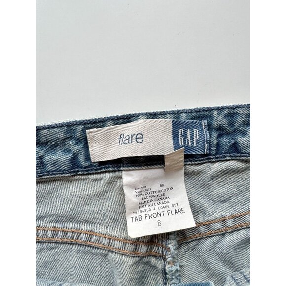 Vintage GAP Y2K Medium Vintage Wash Tab Front Flare Flared Jeans, Size 8 - Picture 11 of 12